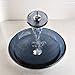 OUBONI Bathroom Round Grey Blue Clear Glass Vessel Sink Basin with Match Waterfall Faucet &Pop-Up Drain Included JN10004