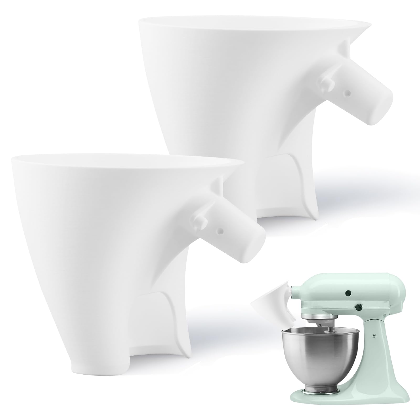 Photo 1 of 2 Pcs Flour Funnel for Kitchen-Aid Mixer, Spill-Proof Stand Mixer Attachment, Mess-Free Baking Accessory for Flour, Sugar, and Egg Liquid(Color:White)