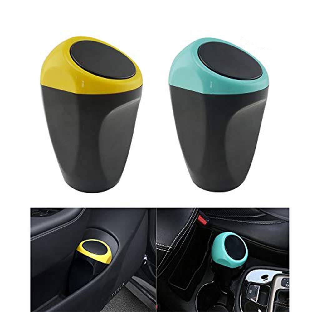 Car Bin, 2Pcs Car Trash Can with Lid, Car Essentials for Front and Back of Car, Mini Small Car Rubbish Garbage Bins Cute Car Accessories for Storage and Organization, Waterproof