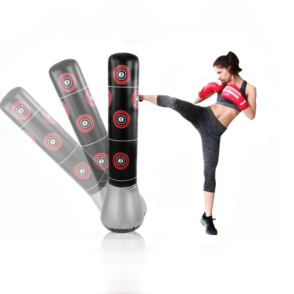 Inflatable Punch Bag for Kids & Adults, 145cm Freestanding Blow-Up Punching Boxing Bag, Fast Rebound, Boxing Column Tumbler Bag for Boxing, Karate, Tae Kwon Do, Kickboxing, Muay Thai