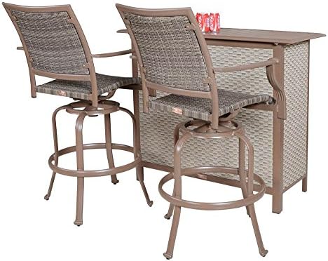 Panama Jack Outdoor Island Cove Woven 3-Piece Slatted Bar Set, Includes 2 Swivel 30-Inch Barstools and Bar Table