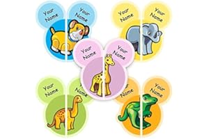 32 (16 Pairs) Personalized Waterproof Scuff-Proof Durable Match-up Shoe Labels (Toy Animals Theme)- Great for School, Camping