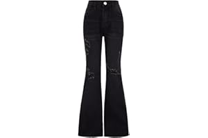 Milumia Girl's Ripped Flare Bell Bottom Jeans High Waist Denim Pants with Pockets