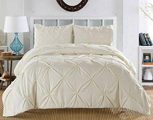 Word of Dream Pinch Pleat Microfiber Duvet Cover Set 3 PC, King, Cream