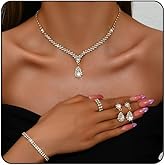 IS4U Rhinestone Water Drop Set for Women Bridal Wedding Vintage Colourful Crystal Zircon Statement Necklace Ring Earrings Bracelet Set Party Dress Ball Fashion Jewellery