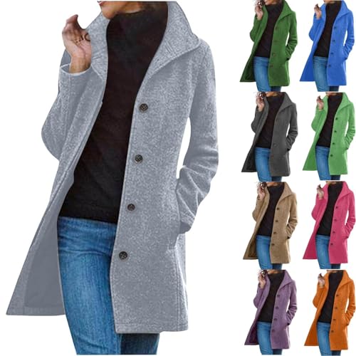 trench coats for women, Trench Coats for Women UK, Women's Winter Single Breasted Wool Blend Jackets Casual Lapel Long Sleeve Longline Overcoat Ladies Windproof Parka Cardigans (Light Ashy #1, L)