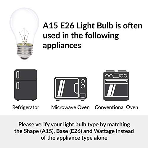 Simba Lighting Appliance Light Bulb A15 25W (6 Pack) Incandescent Mini-Standard Shape with E26 Standard Medium Screw Base for Refrigerators, Ovens, 110V 120V 130V, Dimmable, 2700K Warm White