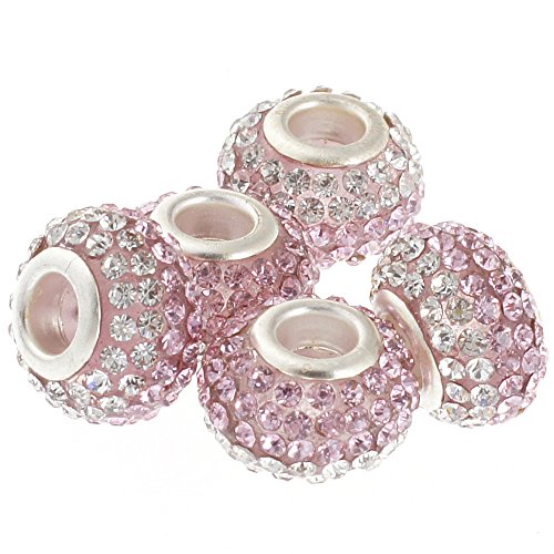 RUBYCARUBYCA Big Hole Czech Crystal Large Charm Beads fit European Bracelet (5pcs, 15mm, Pink and White)