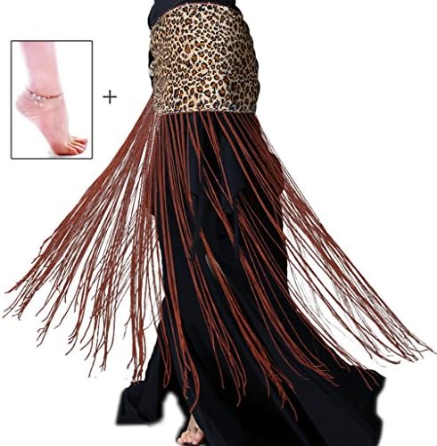 Mutreso Women's Sexy Belly Dance Hip Scarf Leopard Print Latin Zumba Dance shawl Professional Performance Skirt with Long Tassels