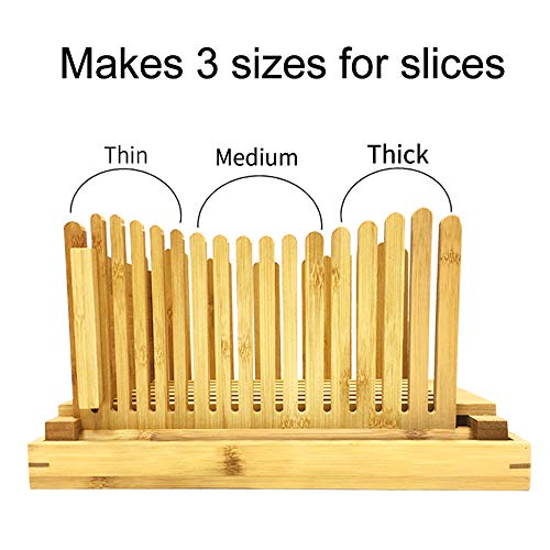 Bread Slicers for Homemade Bread with Crumb Catcher Tray, Compact Foldable Bamboo Bread Cutter Guide, 100 Bread Bags & 100 Twist Ties, Thickness Adjustable, Thick & Thin Slices 1/3", 3/8" and 1/2"
