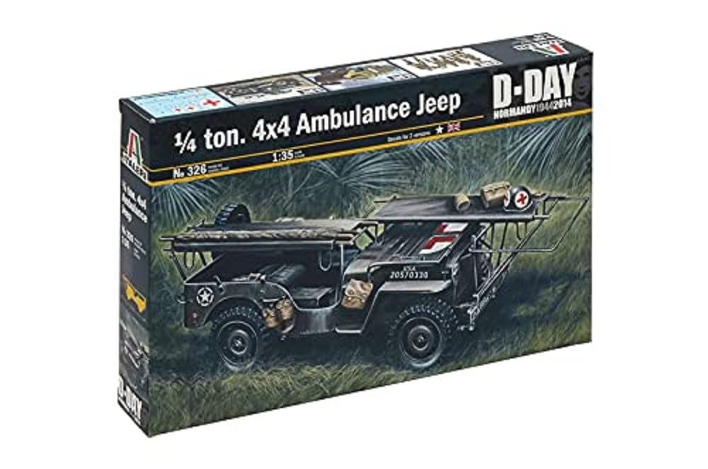 Italeri 0326 1:35 1/4 Ton 4x4 US Ambulance Model Building Kit, Standing Model Building, Crafts, Hobby, Gluing, Plastic Kit, Detailed Multi-Coloured