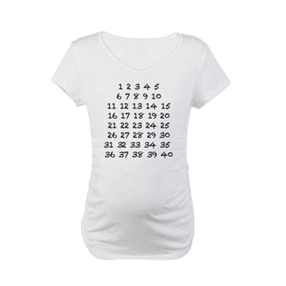 White Half Sleeve Maternity Women's Cute Printed 40 Weeks Journey White Maternity T-Shirt Pregnancy Top Tee