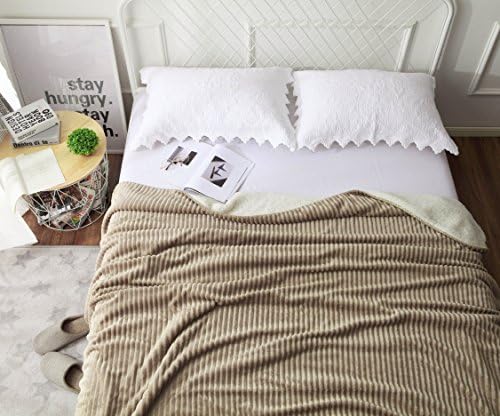 Hexuan Luxury Cozy Nature Stripe Flannel Sherpa Fleece Blanket Bed brown 59" X 79"