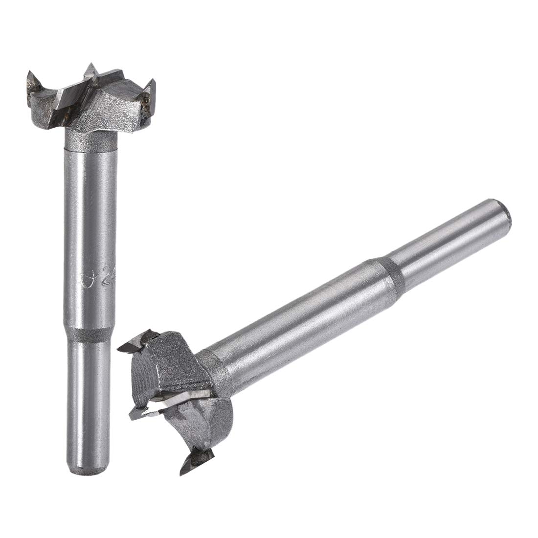 sourcing map Forstner Wood Boring Drill Bits 23mm 24mm Dia. Hole Saw Carbide Alloy Steel Tip Round Shank Cutting for Hinge Plywood Wood Tool 2in1 Set