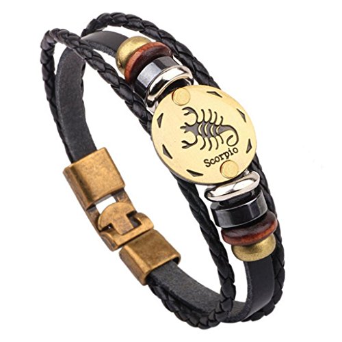 Creazrise Clearance! Unisex 12 Constellations Bracelet,Fashion Leather Multilayer Braided Leather Bracelet (L)