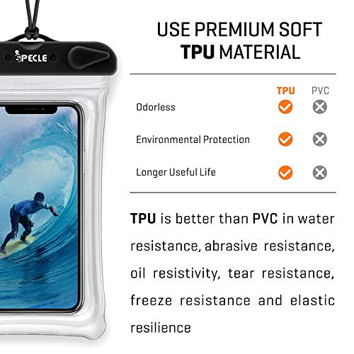 iSPECLE Waterproof Phone Pouch, 4 Pack Clear Waterproof Case Underwater Phone Pouch Bag Floating for Mobile Phone Galaxy Google Pixel LG HTC Black White Green Orange up to 6.5\