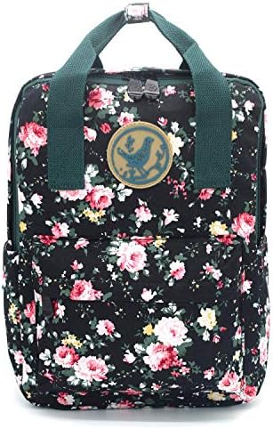 Micoop Waterproof Floral Backpack Handbag Travel School Bag for Girls and Women (Black M)