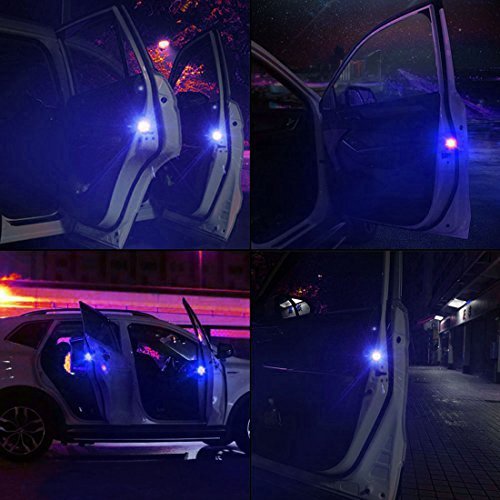 Botepon 4PCS Universal Wireless Car Door LED Warning Light, Waterproof LED Strobe Flicker for Anti rear-end Collision (Blue)