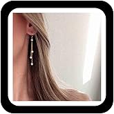 Zeshimb Long Tassel Pearl Chain Drop Earrings Small Faux Pearl Dangle Earrings Multi Pearls Chain Hook Earrings Wedding Bridal Statement Jewelry for Women