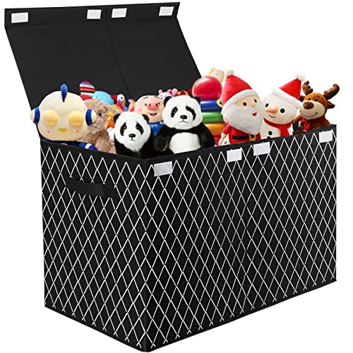 VERONLY Large Toy Box Kids Storage Chest Big Black, Foldable Fabric Storage Boxes Organsier with lid and 2 handles for Boys,Toys,Books,Blankets,Clothes,62x33x40cm