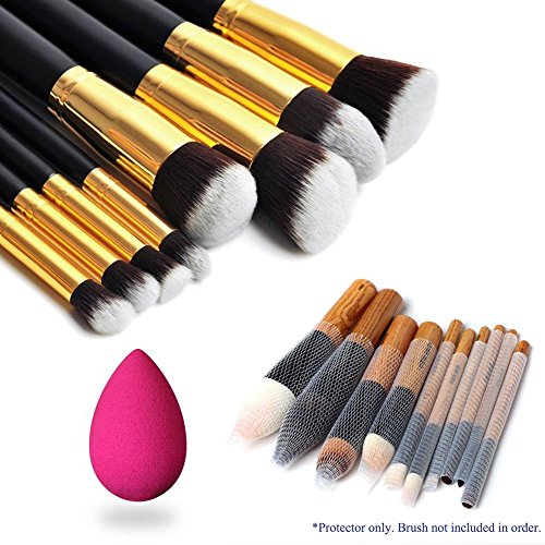Magik 8Pcs Premium Synthetic Hair Essential Makeup Brushes Set (Golden&Black) + 10 Makeup Brush Protectors+Makeup Blender Comestic Sponge