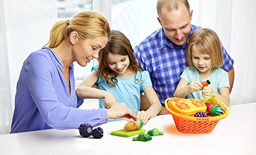 Tomons Pretend Food Kitchen Play Set for Kids Cutting Fruits and Vegetables Play Food Kitchen Toys 20 Piece Educational Toy