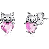 Freesloth Cat Earrings 925 Sterling Silver Cute Pet Kitten Stud Earrings Cat Jewelry Gifts for Women Hypoallergenic Earrings for Sensitive Ears