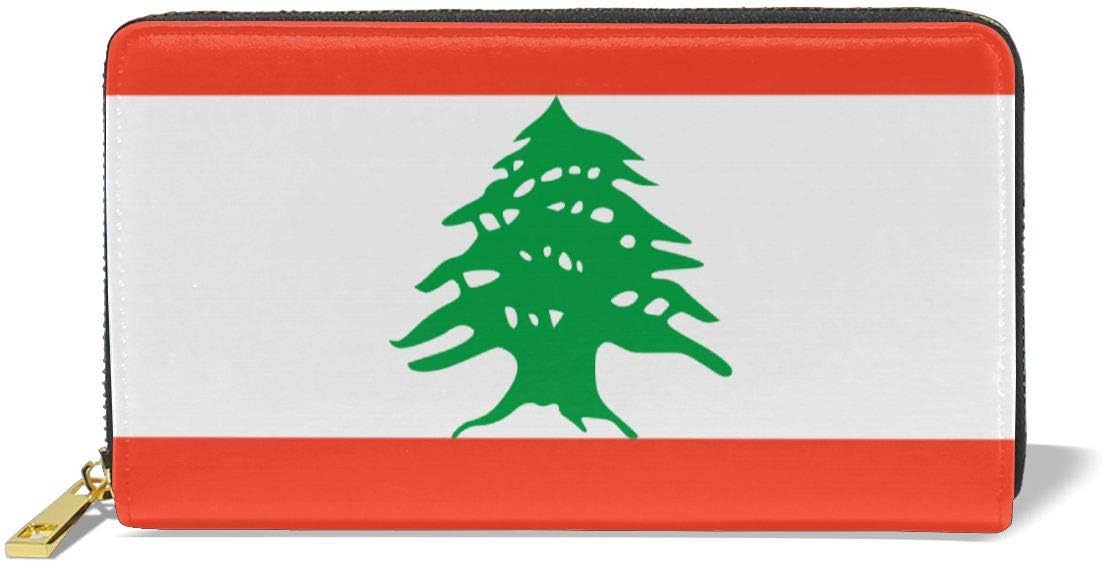 Curry J Yasha Women's Lebanon Flag Print Real Leather Wallet Fashion Ladies Long Clutch Zipper Purse Card Holder Organizer