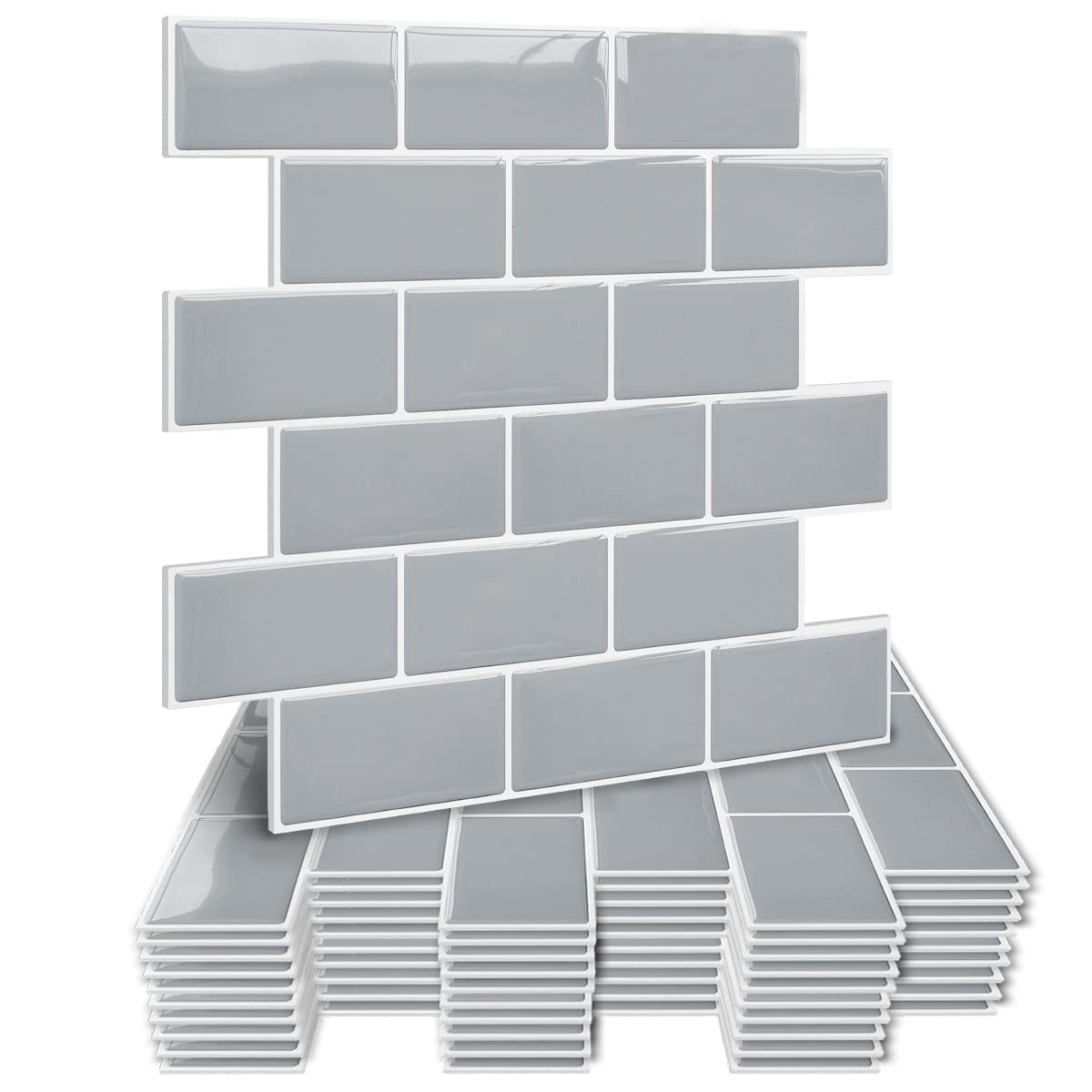 HyFanStr Thickened Self Adhesive Wall Tiles Kitchen Backsplash, Waterproof Stick, 3D Peel and Stick Bathroom Subway Tiles (5, Grey)