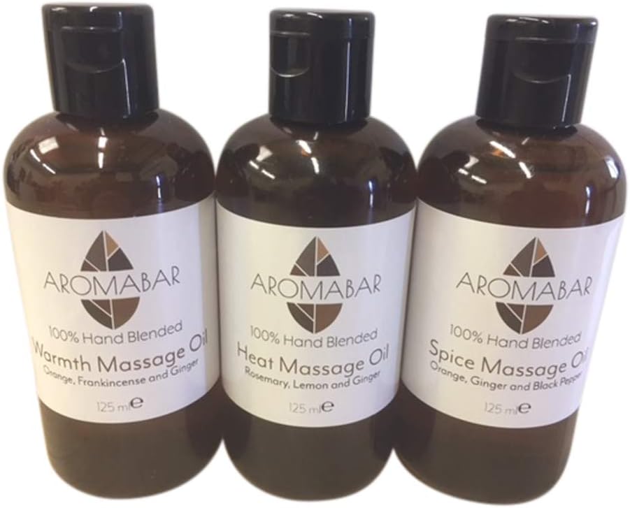 Winter Warmer Massage Oil Gift Set (3 x 125ml) Warmth (Sweet Orange, Frankincense & Ginger), Heat (Rosemary