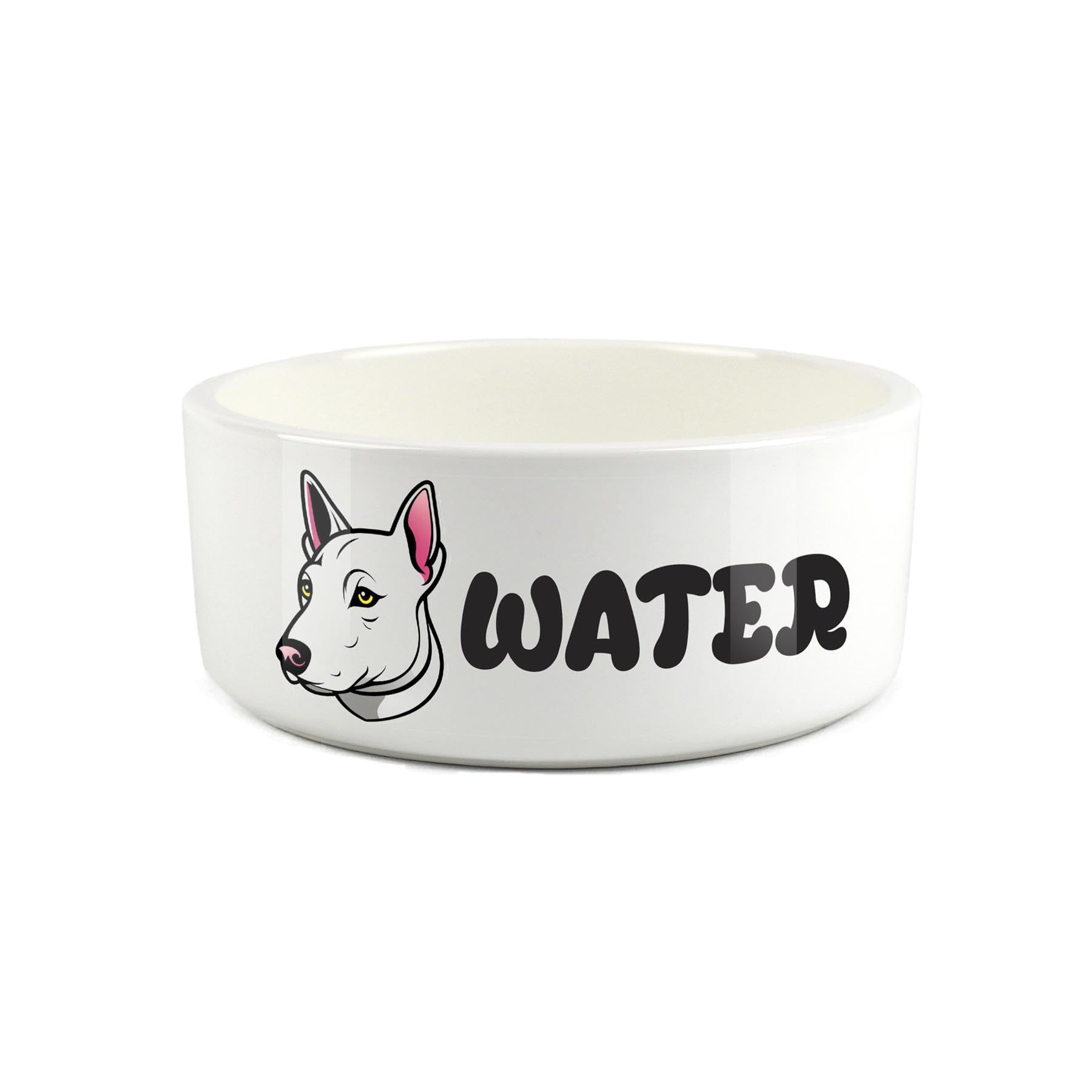 Bull Terrier Pet Bowl - Cartoon Dog Portrait Large Ceramic Water Bowl - Novelty White Water Dish For Dogs