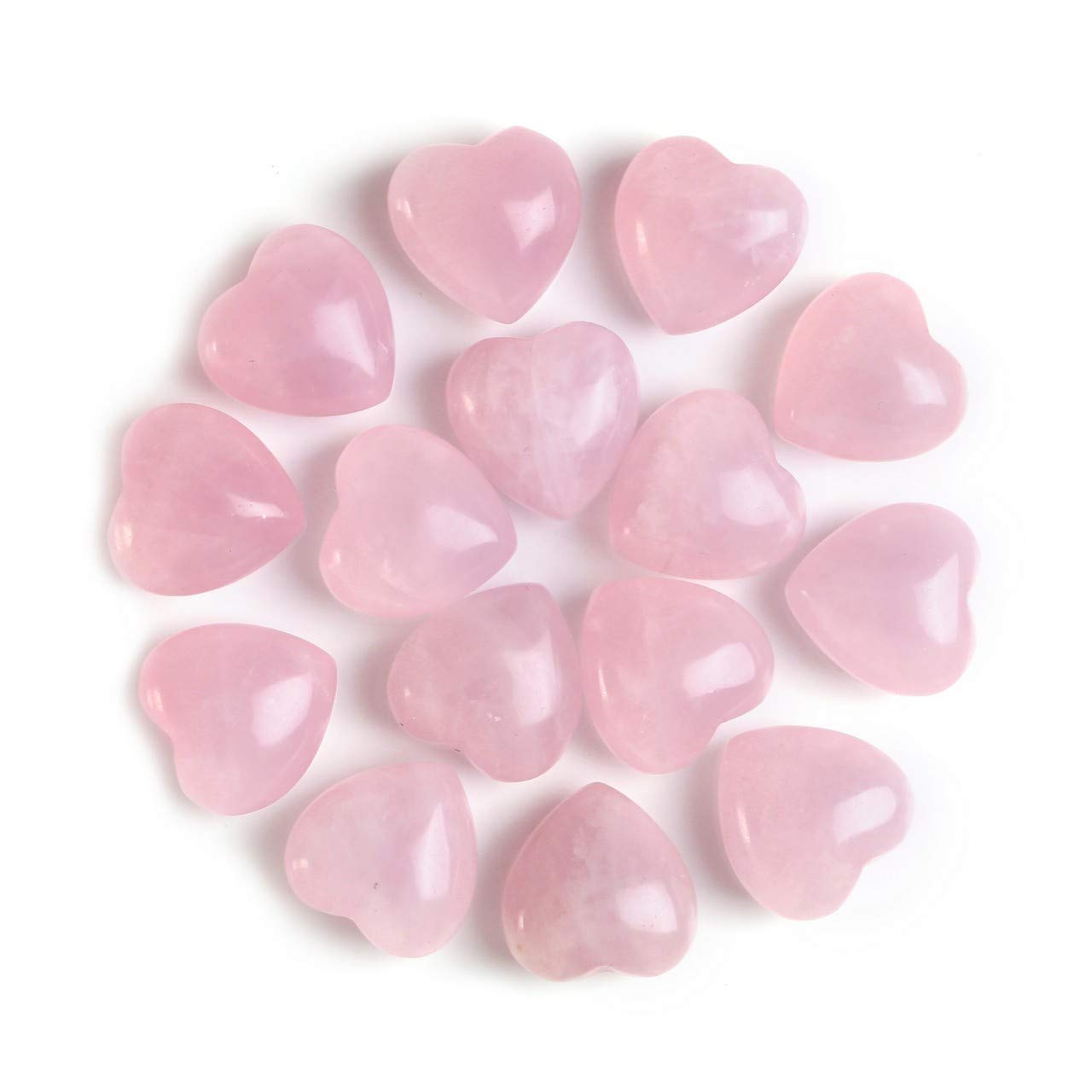 JSDDE Natural Rose Quartz Crystal Heart Gemstone Healing Crystal Love Palm Stones Gifts for Women Men Home Decoration 15pcs