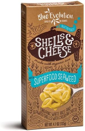 Certified Gluten Free Pasta Shells Infused With Superfood Seaweed 4.7oz, Organic Rice Pasta Plus Seaweed Benefits, Classic Cheddar-Cheesy Taste, Exceptionally Fulfilling, Kid Approved (1 Box)