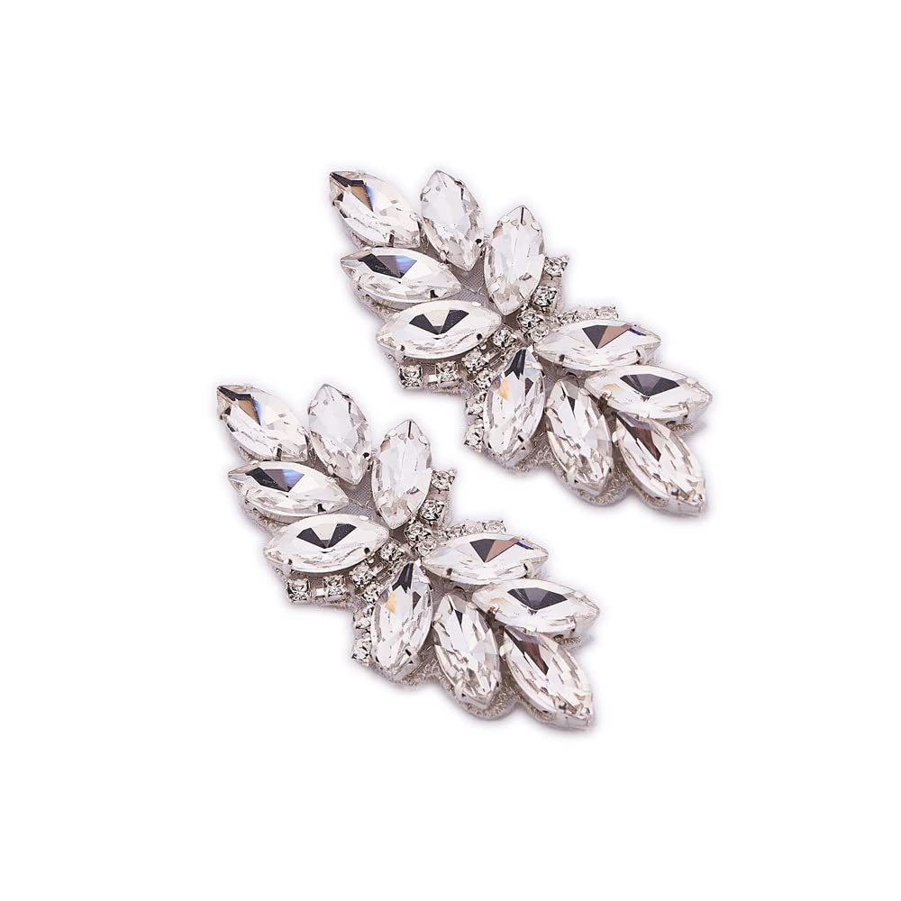 Photo 1 of 2pcs Silver Rhinestone Applique Crystal Iron On Patch Crystals Shoe Clips for Pumps Rhinestone Hot Fix Sewing Appliques for DIY Shoes and Dress (2.56" x 0.98")