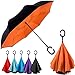 EEZ-Y Reverse Umbrella - Large, Inverted Umbrellas for Rain w/C-Shaped Non-Rust Handle for Men & Women, Windproof & Water Resistant - Orange