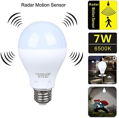 Motion Sensor Light Bulb，7W Smart Bulb Dusk to Dawn，E26 Base Indoor,Radar Motion Sensor Light Bulbs, White 6500K Outdoor Motion Sensor Bulbs Auto On/Off by aijiaer