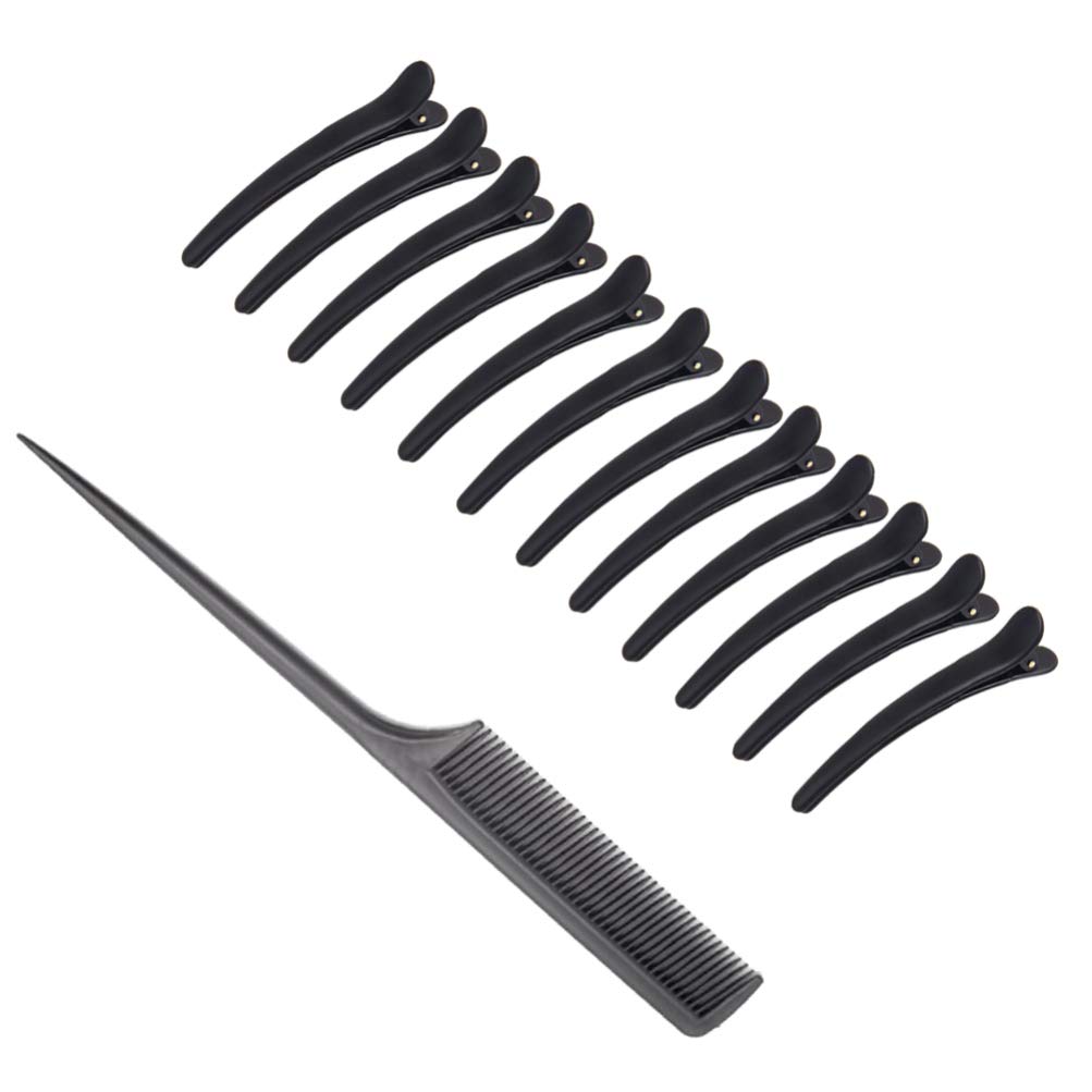 KALLORY Hair Styling Accessories 13 Pcs No Crease Hair Clip Barber Hair Clip Duck Billed Hair Clips Styling Clips Hairdressing Clamps with Comb Sectioning Hair Clips