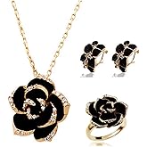 yuruyi Elegant Jewelry Set Necklace for Women，Adjustable Dainty Cubic Zirconia Trendy Choker Pendant Necklace+Earrings+Ring, Mother's Day Valentine's Day Gifts Pendant Set for Women 3PCS