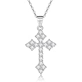 CUTEFEEL 925 Sterling Silver Cross Necklaces for Women, Dainty Cubic Zirconia Cross Pendant Necklace Gift, 18+2 Inches