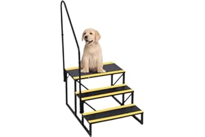 3 Step RV Stairs with Single Raised Handrail,Metal Hot Tub Steps with Non-Skid Tapes Portable Mobile Home Stairs for RV, Trav