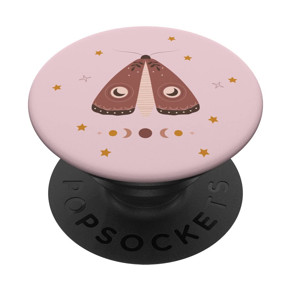 Astrology Line Art Moon Phases Celestial Moth Pink Pastel PopSockets Swappable PopGrip