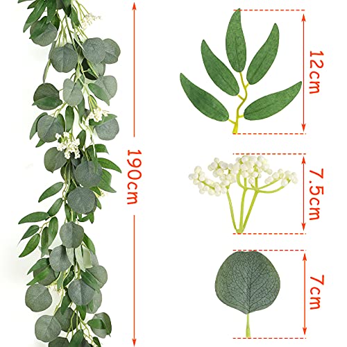 HAKACC Eucalyptus and Willow Leaves Garland ,Faux Eucalyptus Leaves Vine with White Berries for Wedding Home Table Decoration