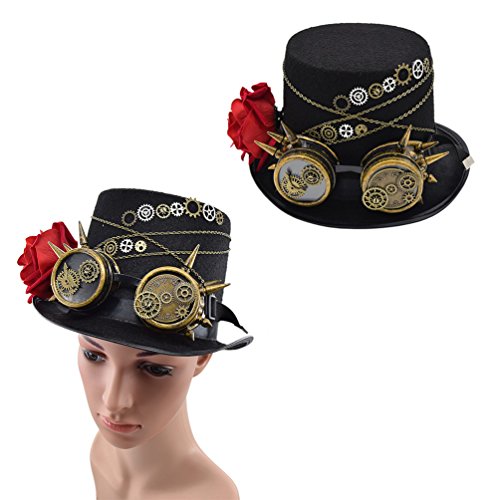 Vintage Steampunk Hat Victorian Gears Glasses Rose Decor Party Cosplay Top Hat