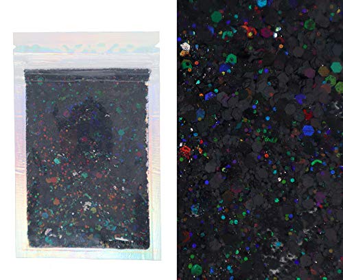 glitter grueso hexagonal 150gr. negro holografico