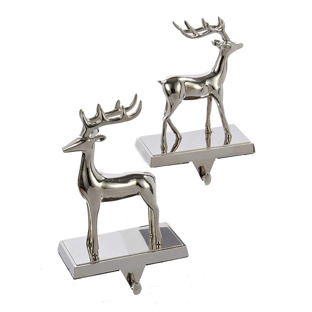 Metal Silver Reindeer Stocking Holder Set Of 2 Home Décor Accents Collectible Figurines
