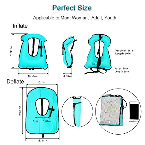 Faxpot Men/ Women Adult Inflatable Life Jacket Snorkel Vest For Swimming Safety - Thumbnail 5