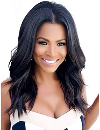 QianBaiHui Wig 20inches Medium Length Wigs for Black Women - African American Wigs Black Natural Heat Resistant Synthetic Hair Fashion Wigs