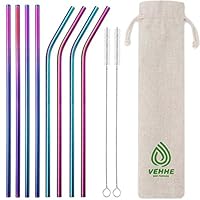 VEHHE Metal Straws Stainless Steel Straws 8 Set Reusable Drinking Rainbow Straws with Cleaning Brush for 20 OZ Tumblers(4 Straight + 4 Bent + 2 Brush)