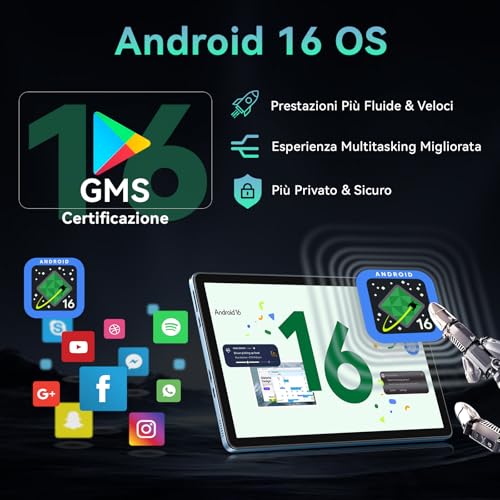 11 Inch Tablet with Gemini AI, Android 16 Tablet with Cover, Mouse & Keyboard, Octa-Core, 32 GB RAM + 256 GB ROM + 2 TB TF, 1920 x 1200 HD Display, 90 Hz, Dual Camera 8MP + 16MP, 8000mAh (Blue)