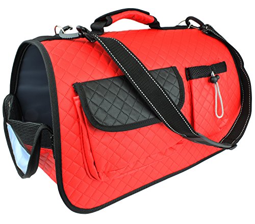 Soft Sided Pet Carrier (Airline Approved) by bogo Brands (Red & Black Quilt)